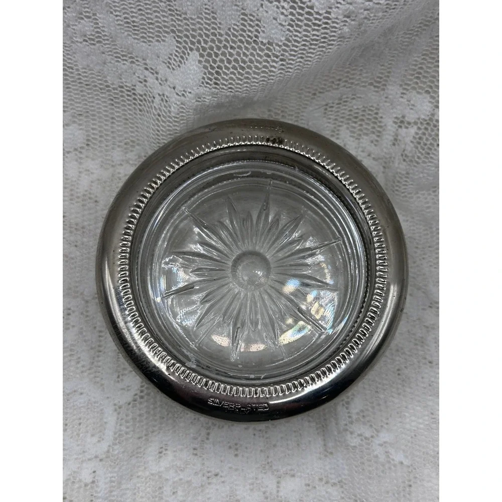 Vintage Silver Plated Glass Coasters Set of 3 Starburst Sunburst Italy Barware